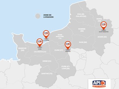 Carte zones de livraison API Pièces — Normandie et Hauts-de-France